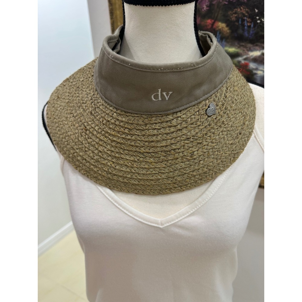 Kate Lord Women Straw Sun Visor Tan Braided Wide Brim Adjustable Golf Hat dv